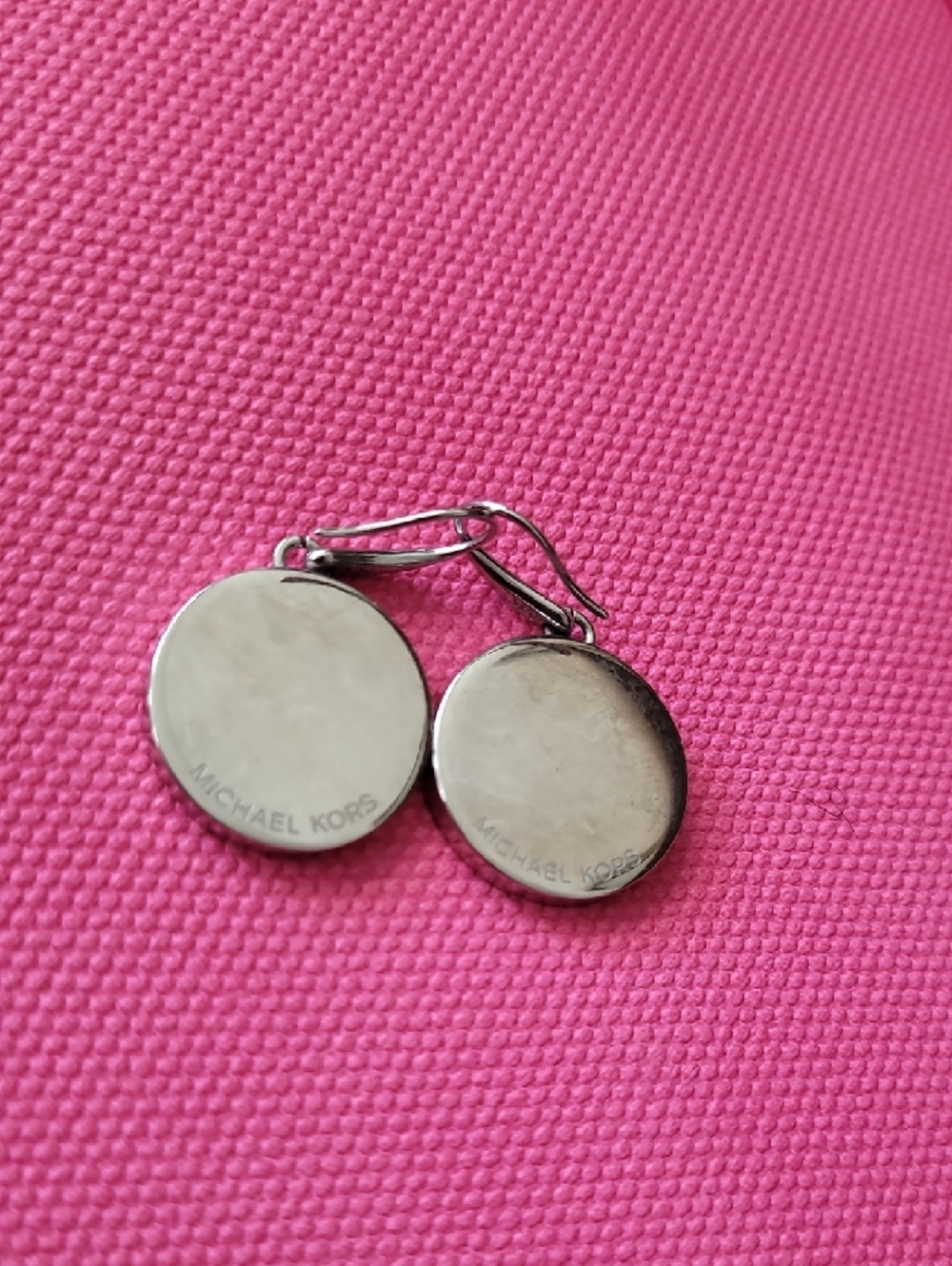 Michael Kors Silver-Tone Crystal Rim Mother-of-Pearl Logo Drop Earrings - Picture 7 of 9